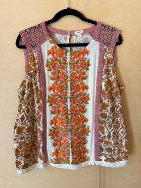 TINY,  Embroidered, Sleeveless, Cotton, Top